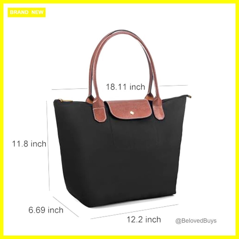 Large Foldable Nylon Tote Bag with Laptop Compartment & Shoulder Strap - Picture 4 of 7